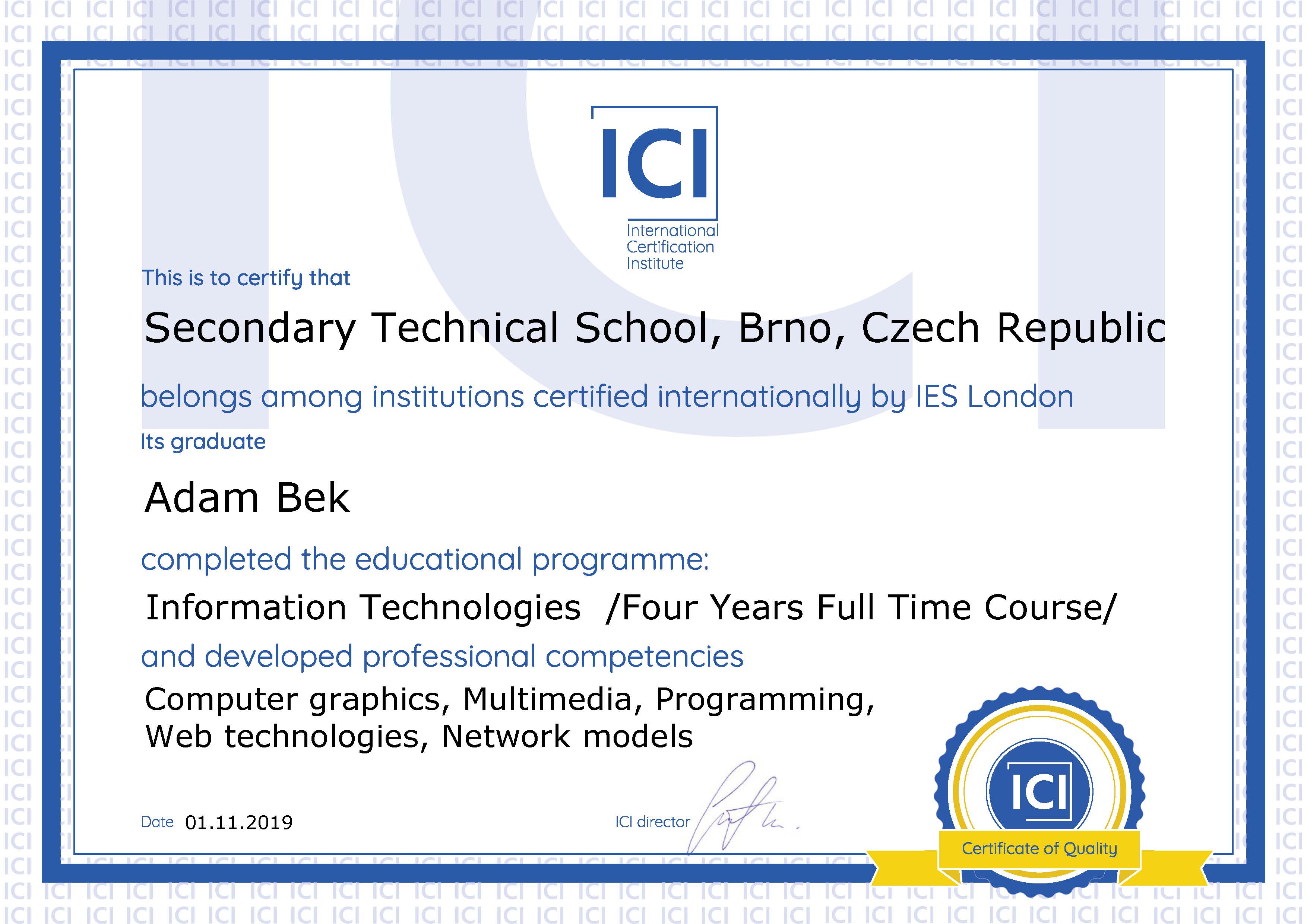 ICI certifikát