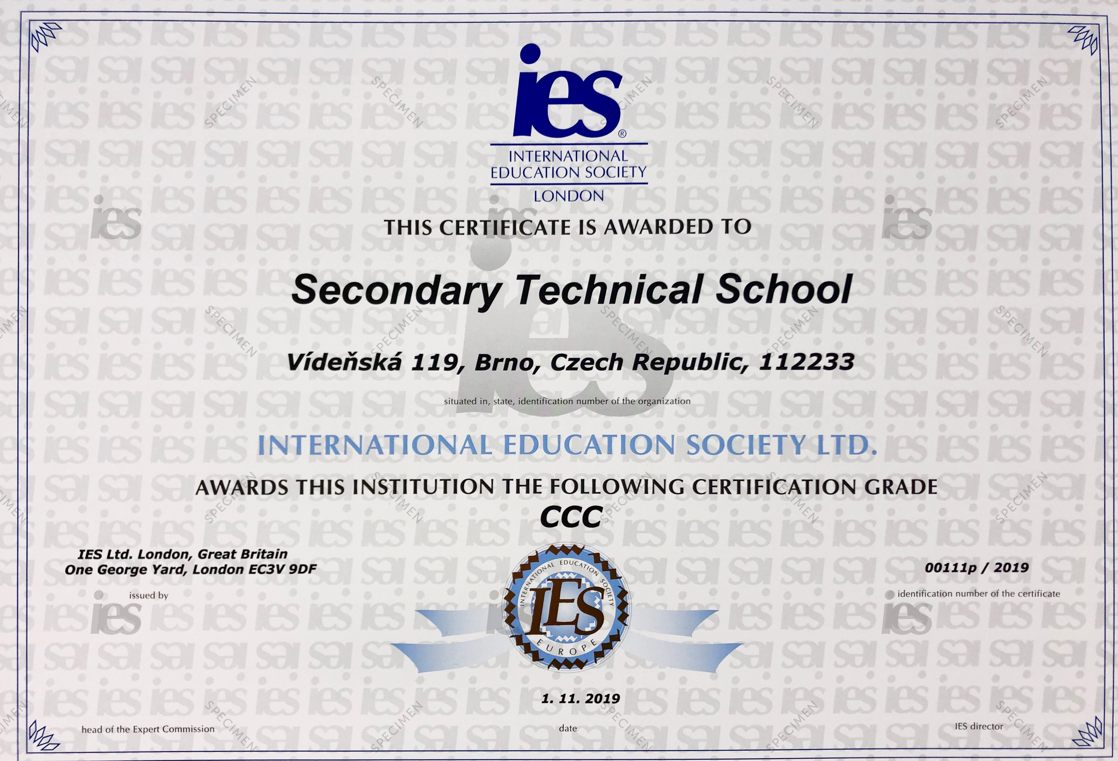 Institucijos sertifikatas